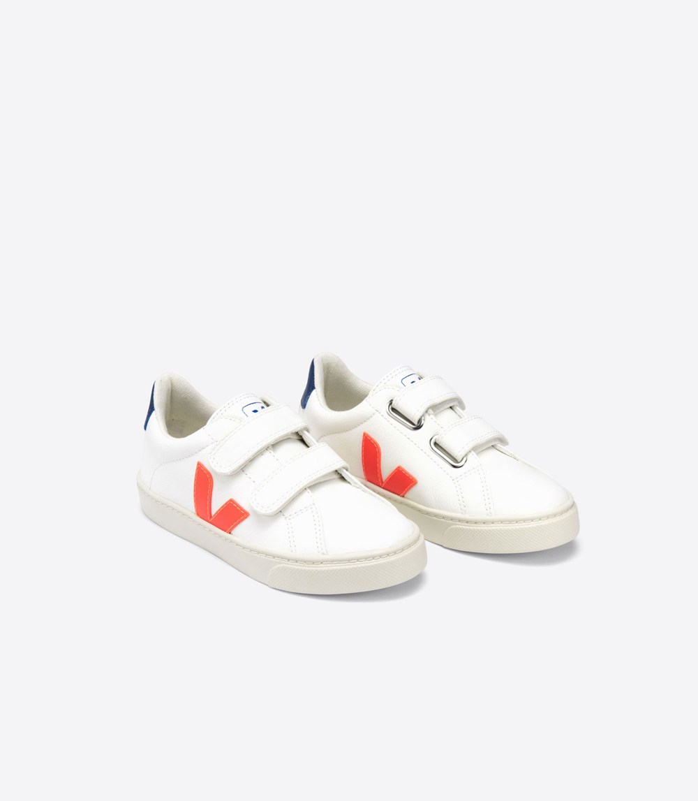 Veja Sneakers Barn - Esplar Velcro Chromefree - Vita/Orange - 061735-RHW